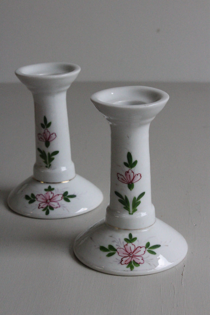 Pair Floral China Candlesticks - Kernow Furniture