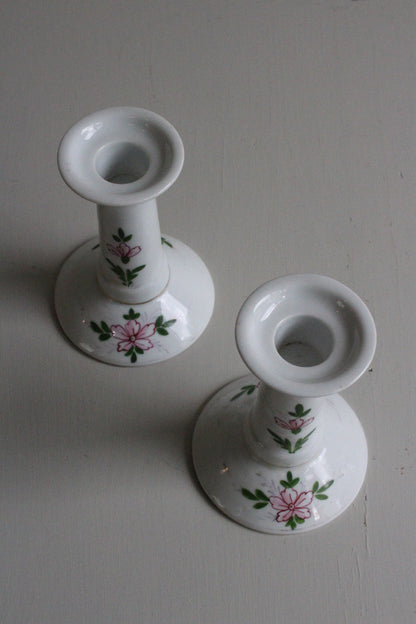 Pair Floral China Candlesticks - Kernow Furniture