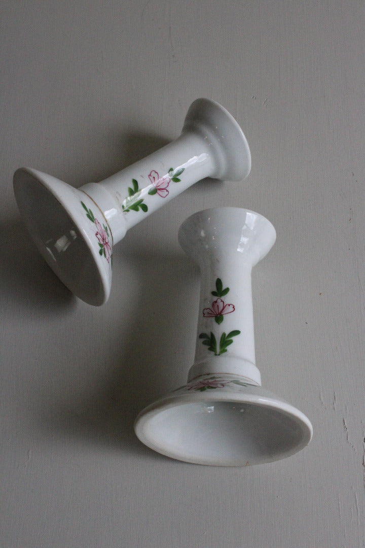 Pair Floral China Candlesticks - Kernow Furniture