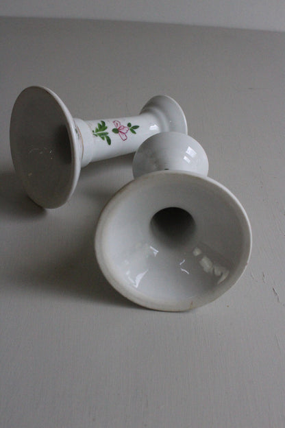 Pair Floral China Candlesticks - Kernow Furniture