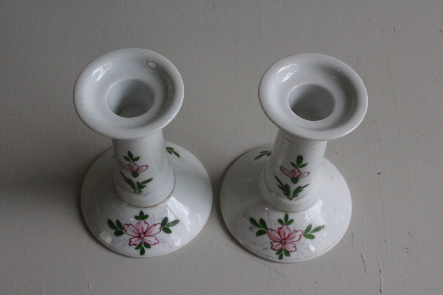 Pair Floral China Candlesticks - Kernow Furniture