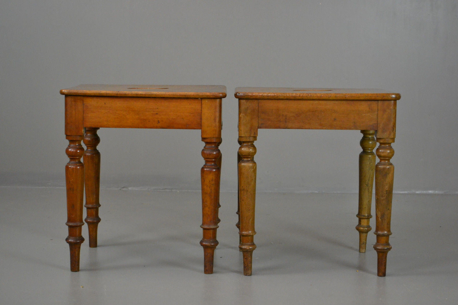 Pair Antique 19th Century Mahogany Short Stools - Kernow Furniture