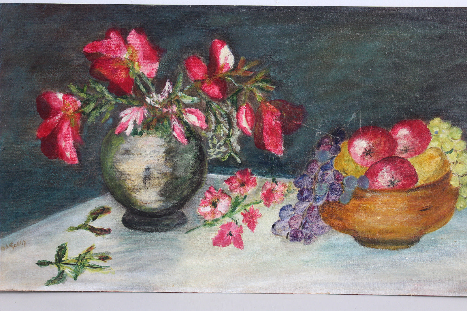 Still Life Vase of Flowers & Fruit - Kernow Furniture