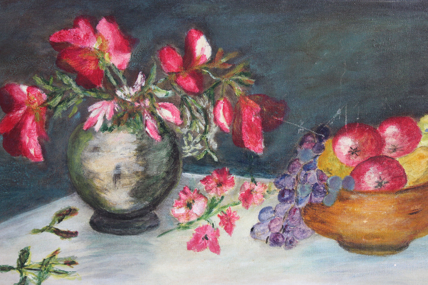 Still Life Vase of Flowers & Fruit - Kernow Furniture