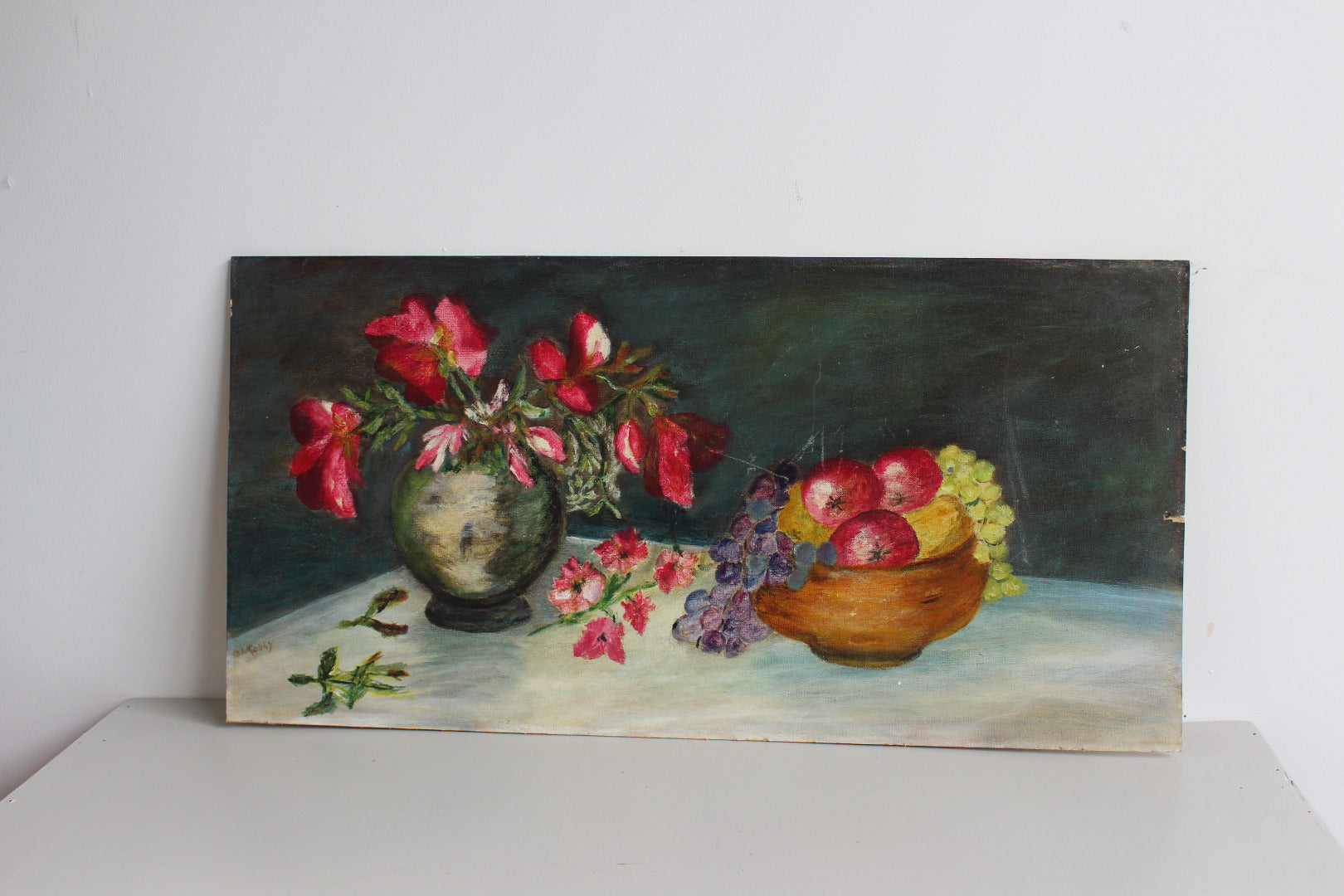 Still Life Vase of Flowers & Fruit - Kernow Furniture