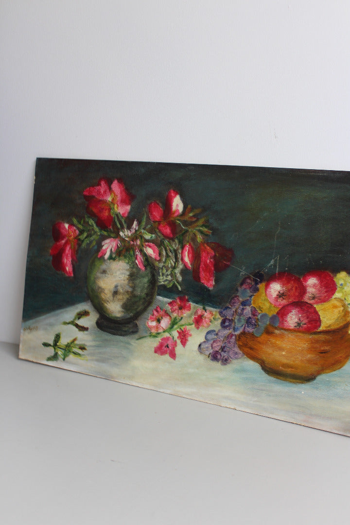 Still Life Vase of Flowers & Fruit - Kernow Furniture