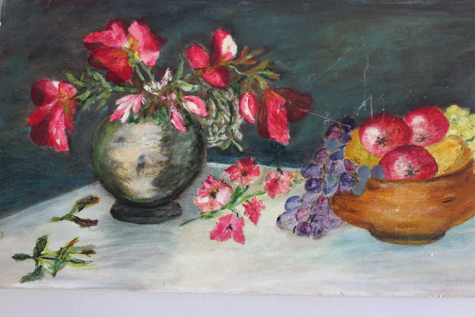 Still Life Vase of Flowers & Fruit - Kernow Furniture