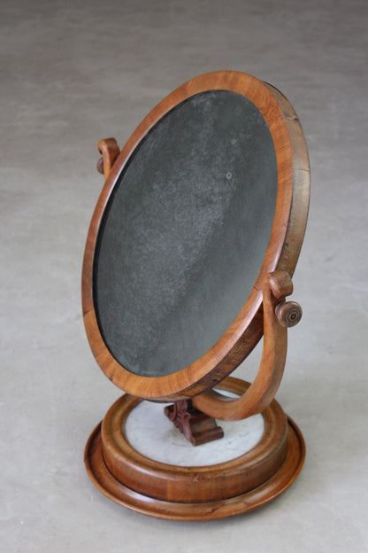 Marble & Mahogany Round Dressing Table Mirror - Kernow Furniture