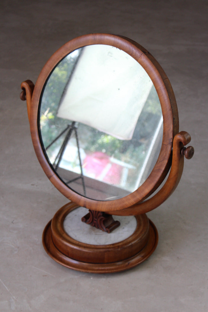 Marble & Mahogany Round Dressing Table Mirror - Kernow Furniture