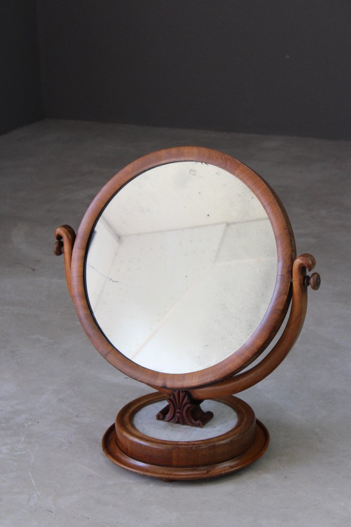 Marble & Mahogany Round Dressing Table Mirror - Kernow Furniture