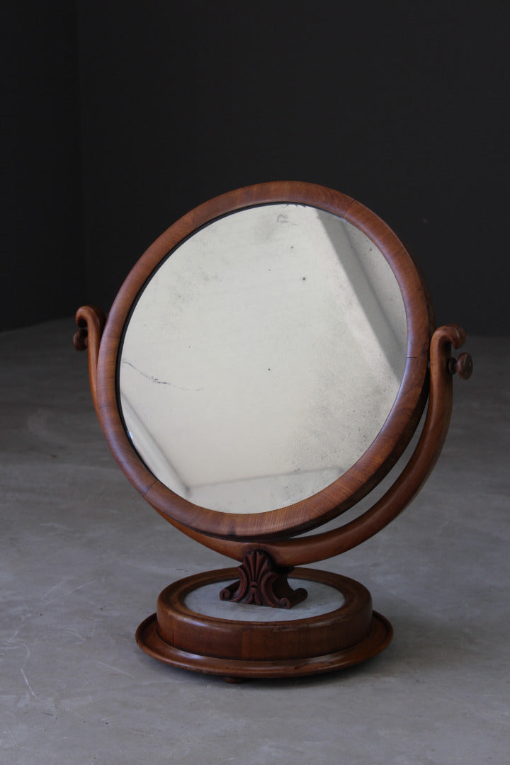 Marble & Mahogany Round Dressing Table Mirror - Kernow Furniture