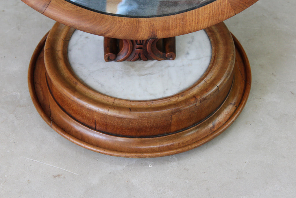 Marble & Mahogany Round Dressing Table Mirror - Kernow Furniture