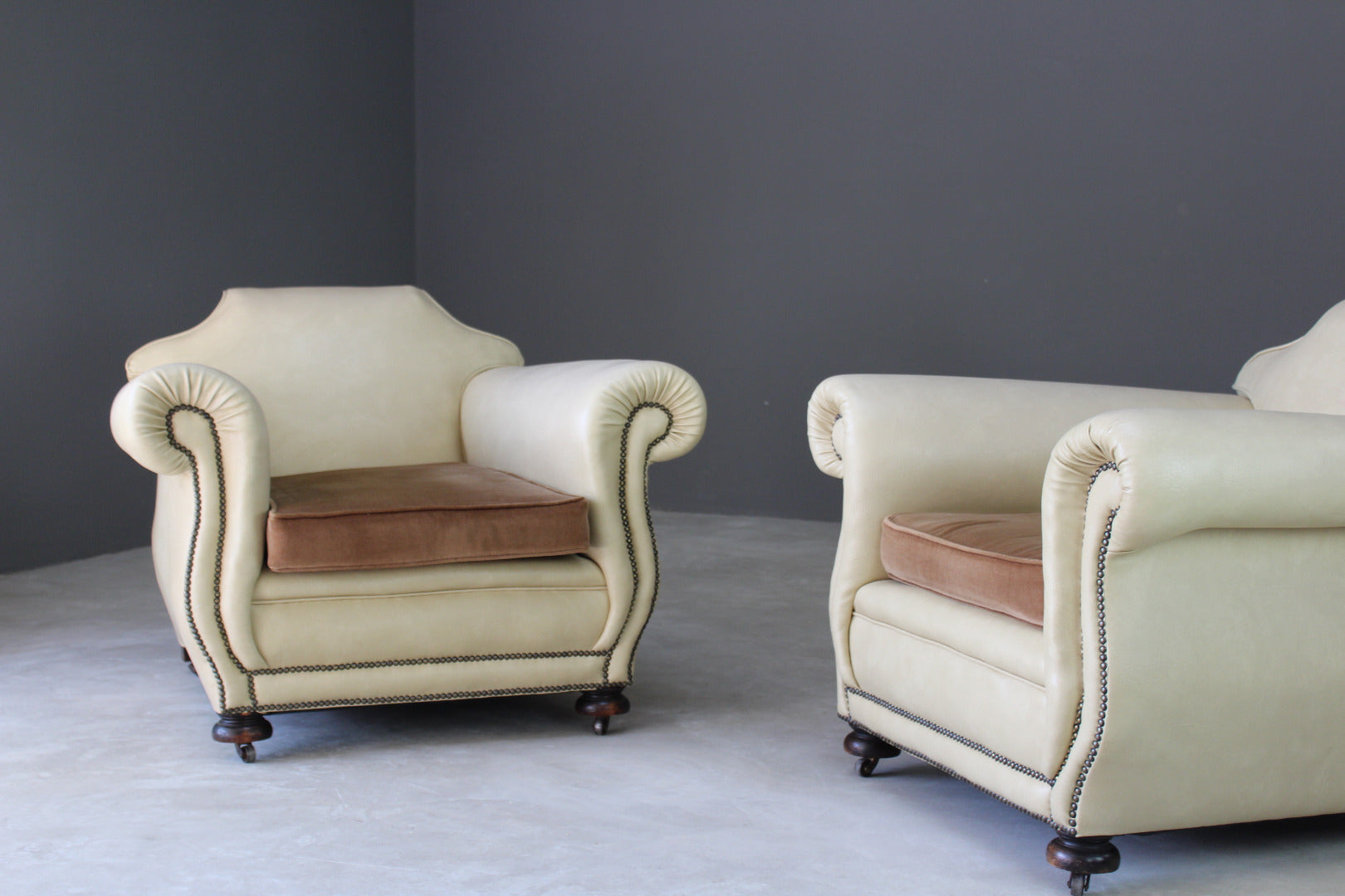 Pair Large Club Style Armchairs - Kernow Furniture