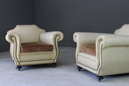 Pair Large Club Style Armchairs - Kernow Furniture