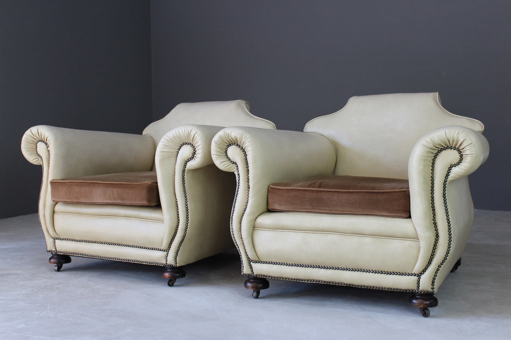 Pair Large Club Style Armchairs - Kernow Furniture