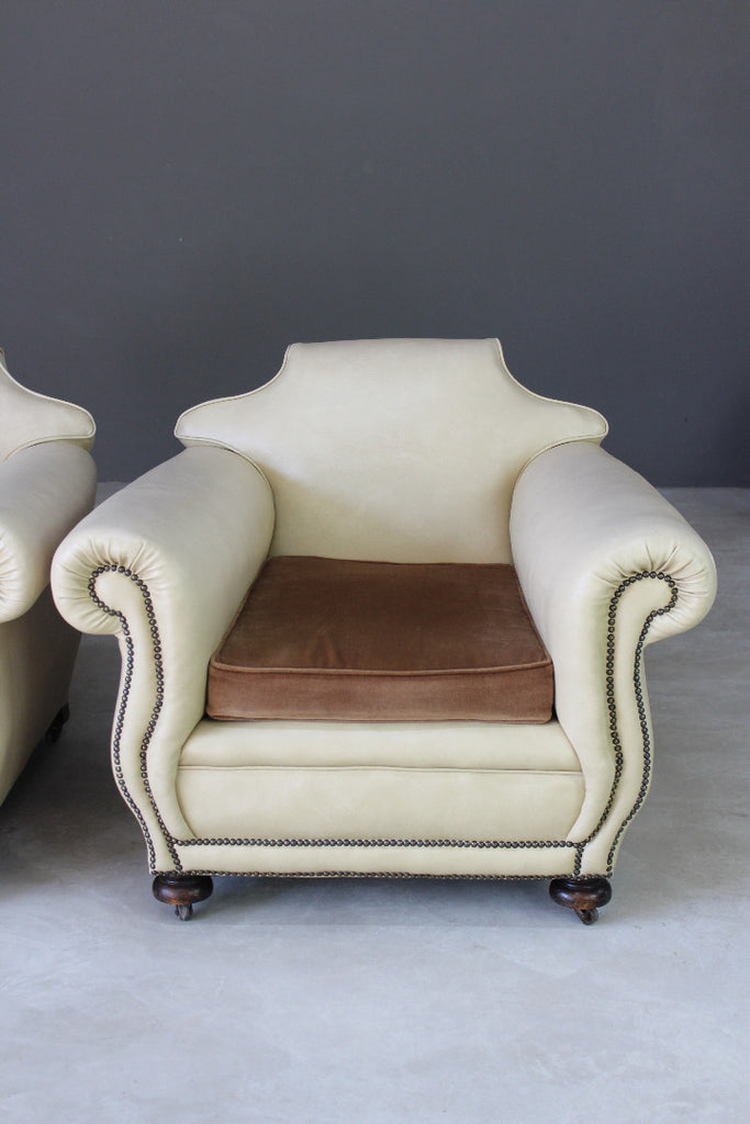 Pair Large Club Style Armchairs - Kernow Furniture