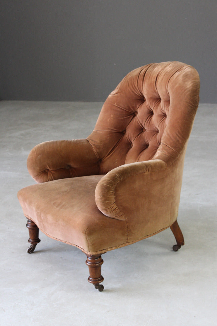 Victorian Button Back Armchair for Reupholstery - Kernow Furniture