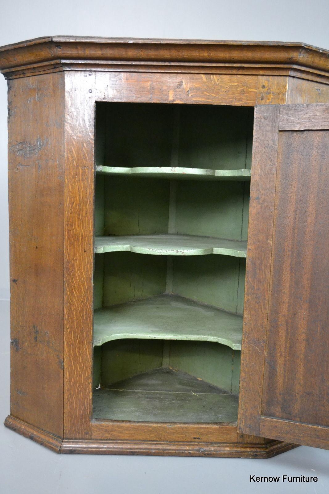 Antique Oak Wall Corner Cabinet - Kernow Furniture