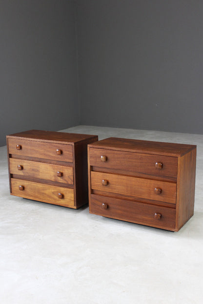 Pair Retro Teak Chest of Drawers Bedside Cabinets - Kernow Furniture