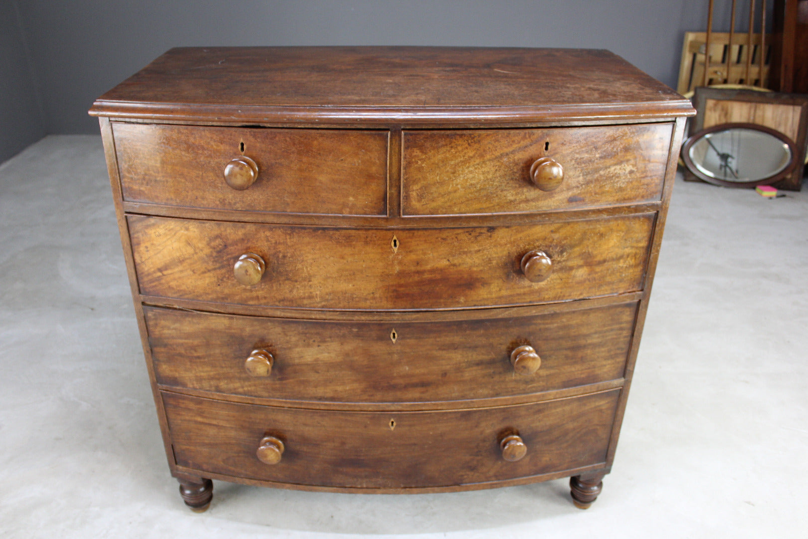 Antique Bow Front Chest of Drawers - Kernow Furniture