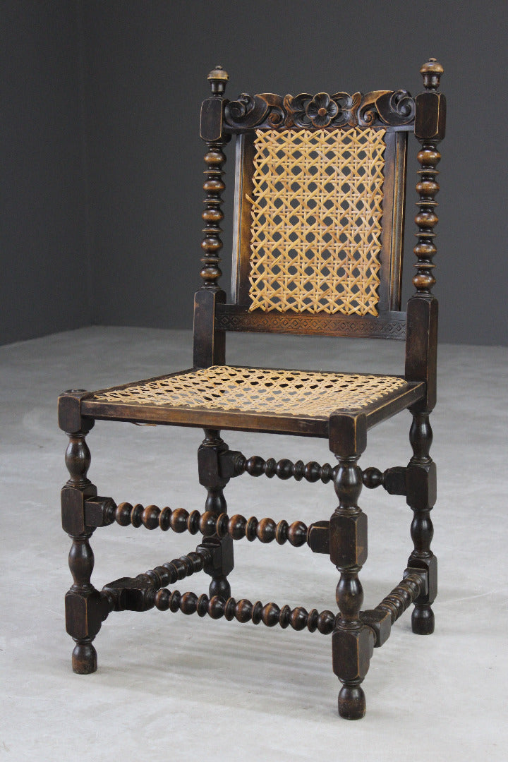 Single Carved Oak & Cane Chair - Kernow Furniture