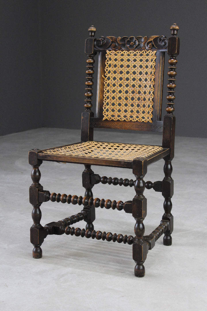 Single Carved Oak & Cane Chair - Kernow Furniture