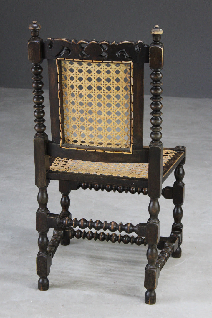 Single Carved Oak & Cane Chair - Kernow Furniture