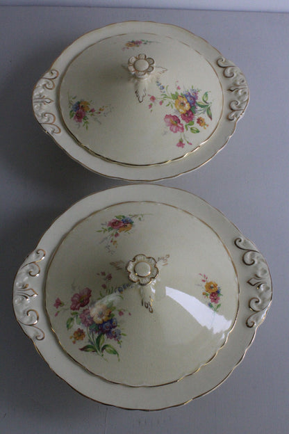 Pair A J Wilkinson Honeyglaze Royal Staffs Tureens - Kernow Furniture