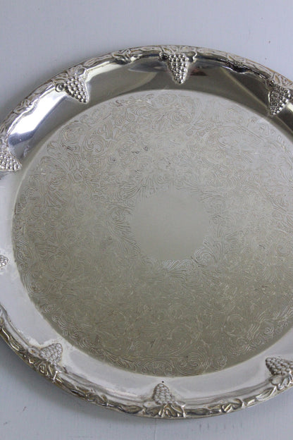 Round Silver Tone Drinks Serving Tray - Kernow Furniture