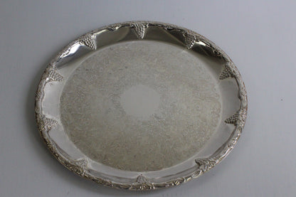 Round Silver Tone Drinks Serving Tray - Kernow Furniture