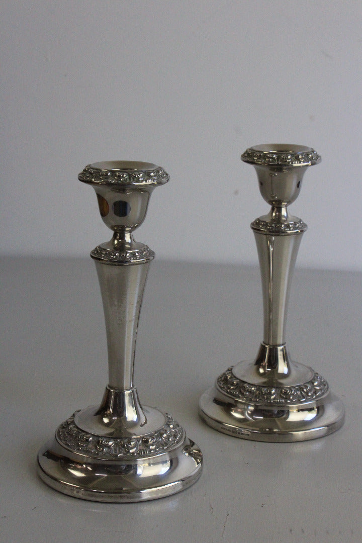 Pair Silver Plated Candlesticks - Kernow Furniture