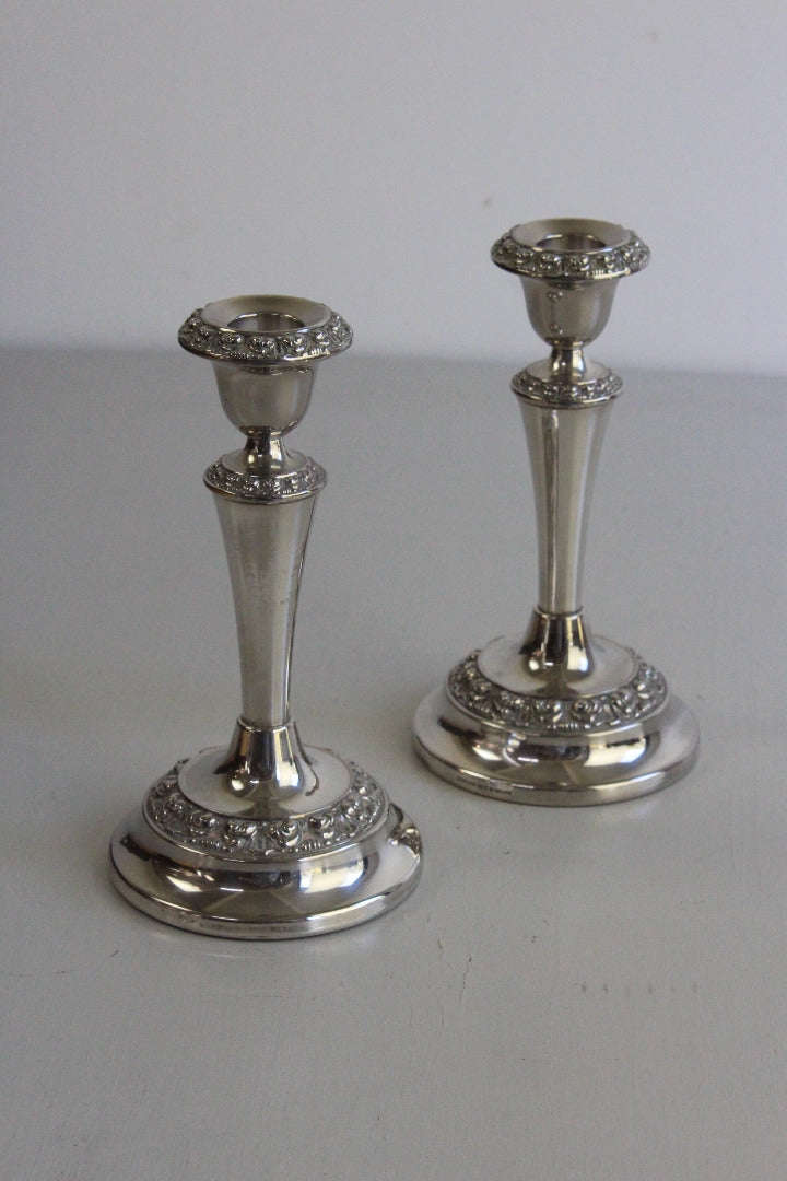 Pair Silver Plated Candlesticks - Kernow Furniture