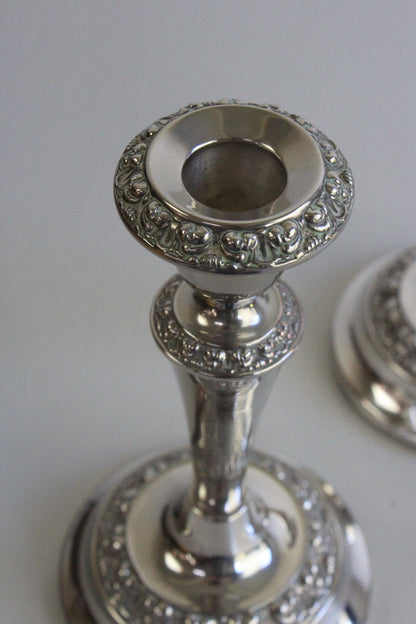 Pair Silver Plated Candlesticks - Kernow Furniture