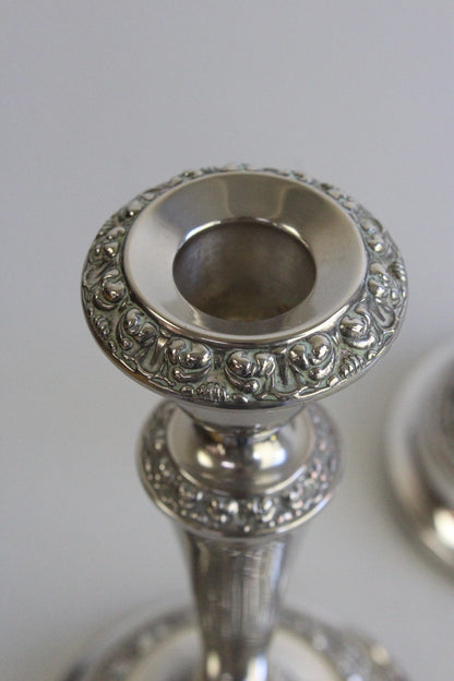 Pair Silver Plated Candlesticks - Kernow Furniture