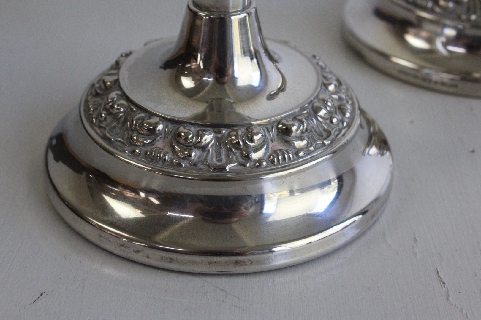 Pair Silver Plated Candlesticks - Kernow Furniture