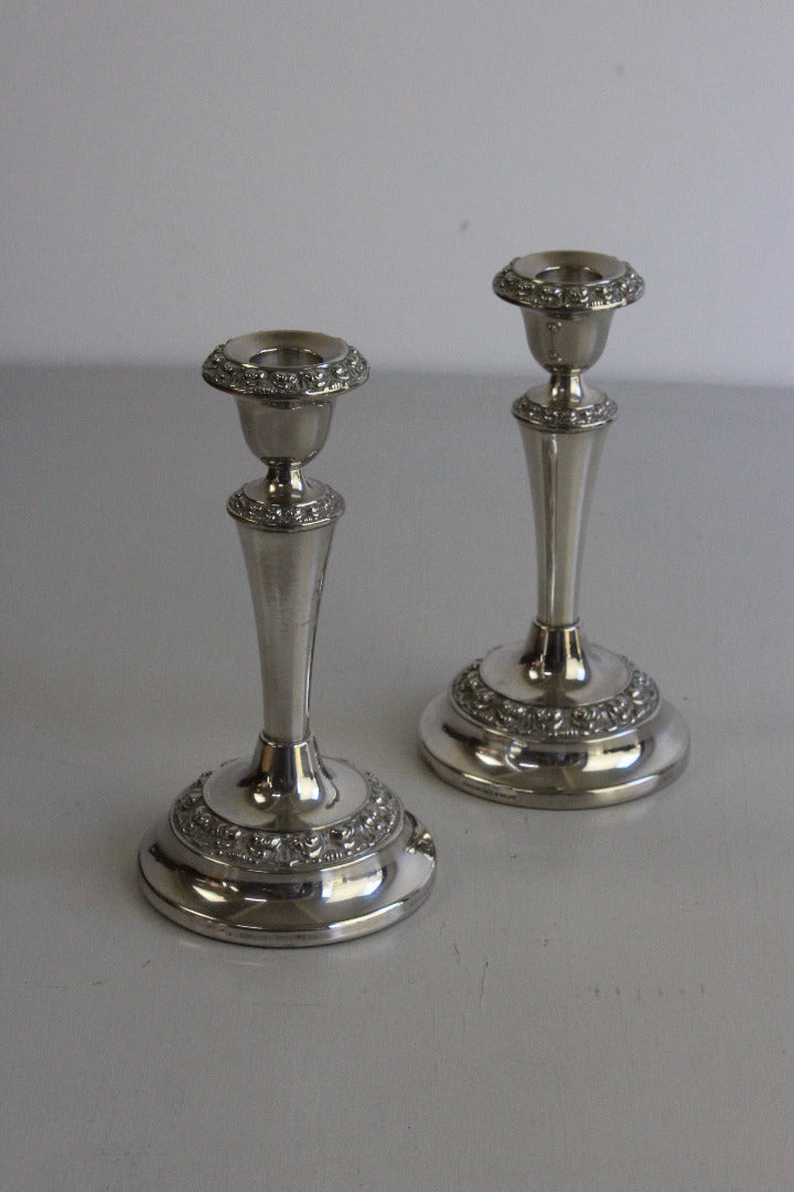 Pair Silver Plated Candlesticks - Kernow Furniture