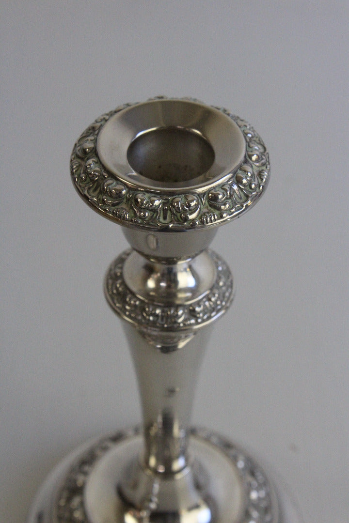 Pair Silver Plated Candlesticks - Kernow Furniture