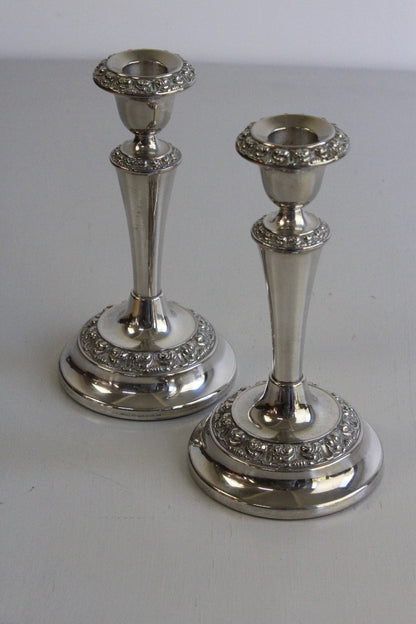 Pair Silver Plated Candlesticks - Kernow Furniture