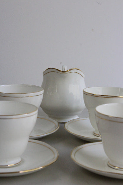 Duchess China Ascot - 4 White & Gold Cups & Saucers - Kernow Furniture