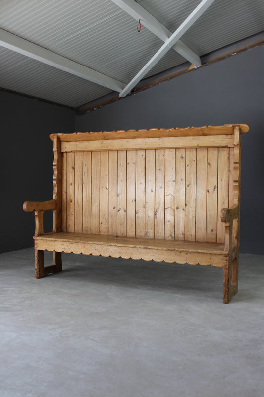 Antique Rustic Pine Settle - Kernow Furniture