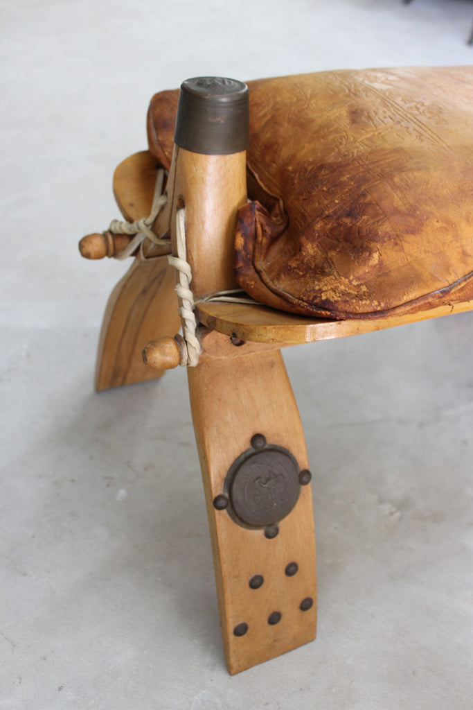 Vintage Leather Camel Stool - Kernow Furniture