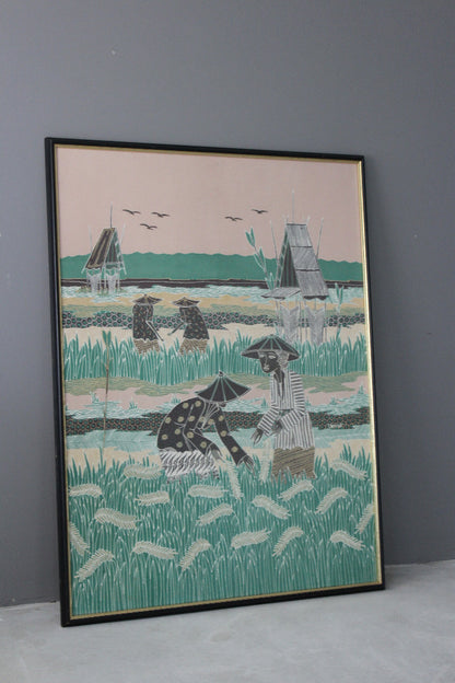 Framed Oriental Style Screen Print - Kernow Furniture