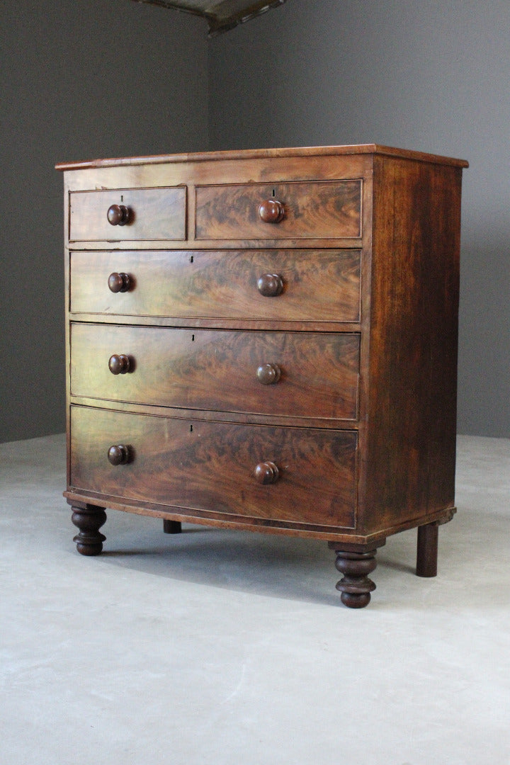 Antique Bow Front Chest of Drawers - Kernow Furniture