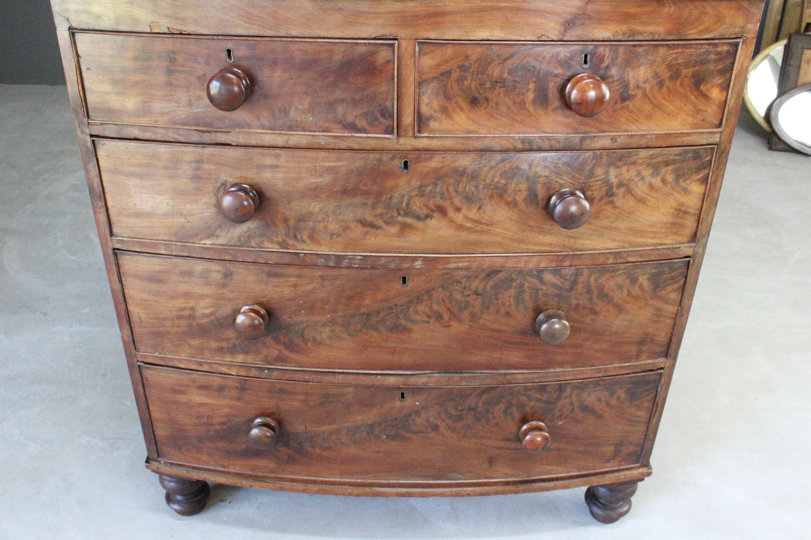 Antique Bow Front Chest of Drawers - Kernow Furniture