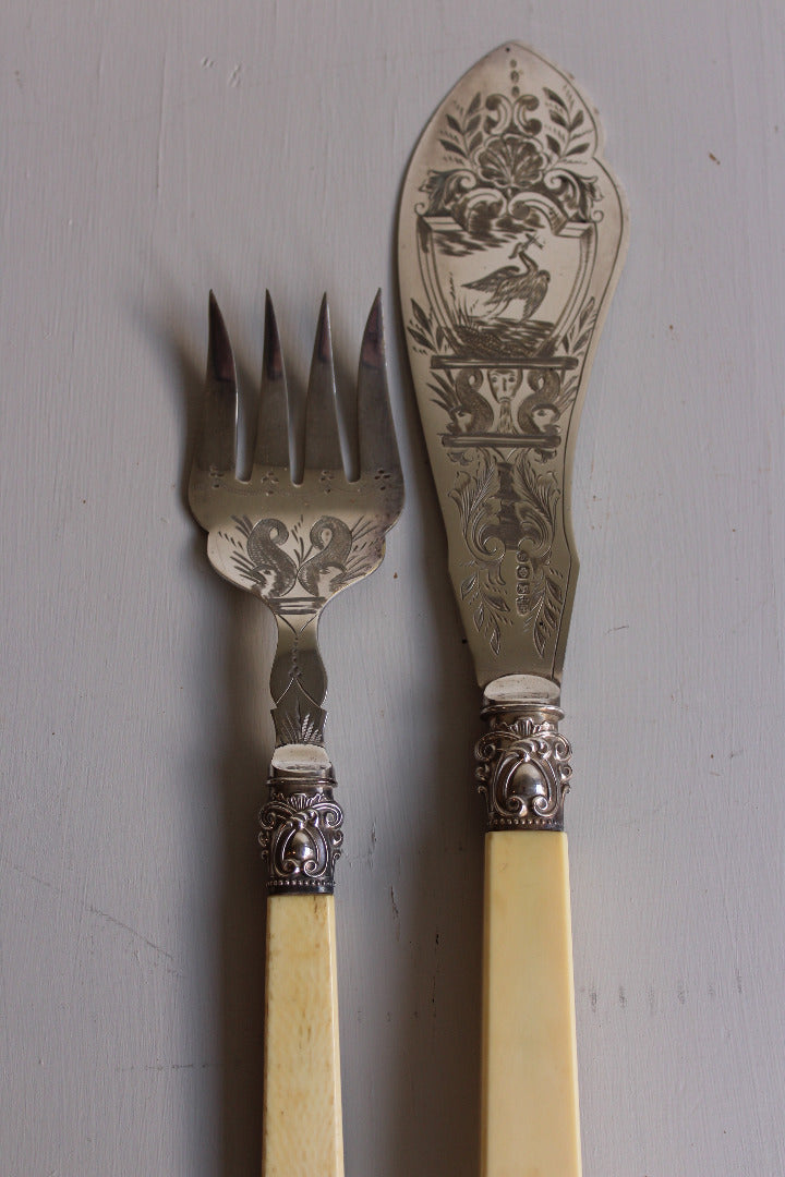 Vintage EPNS Fish Serving Knife & Fork - Kernow Furniture