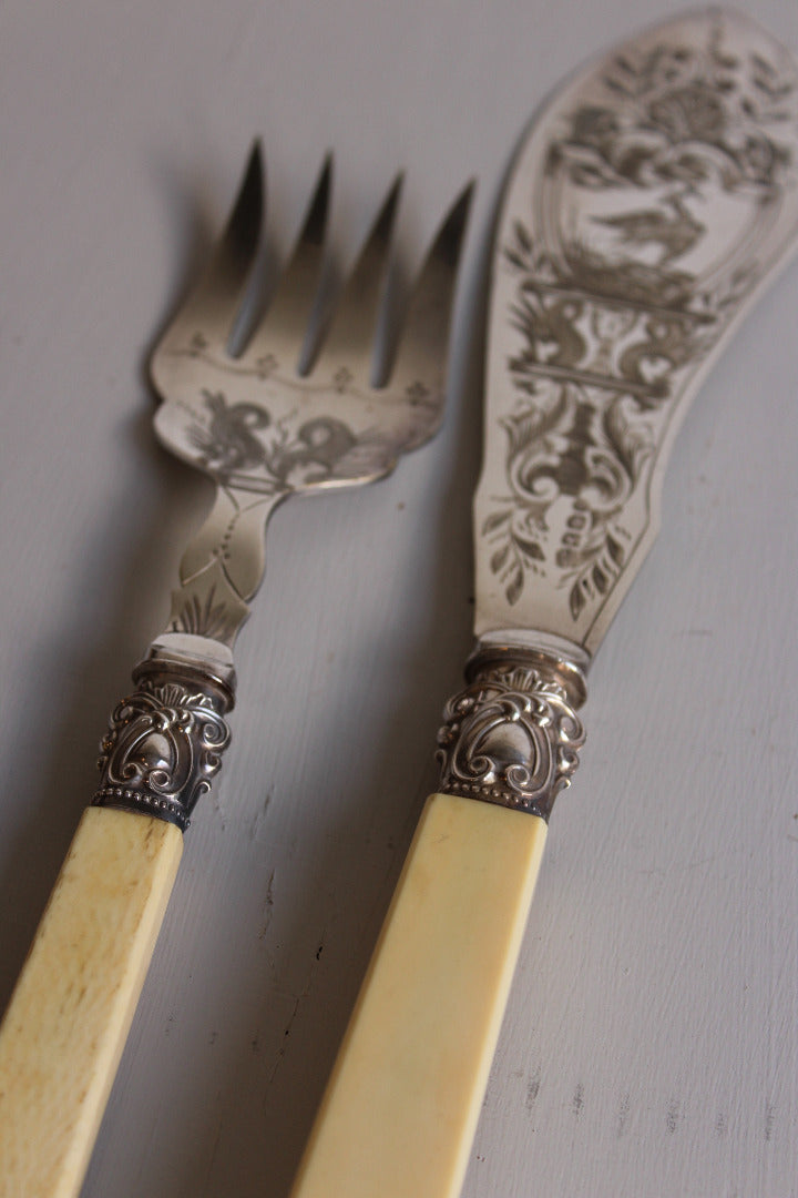 Vintage EPNS Fish Serving Knife & Fork - Kernow Furniture