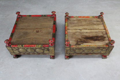 Pair Indian Low Square Tables - Kernow Furniture