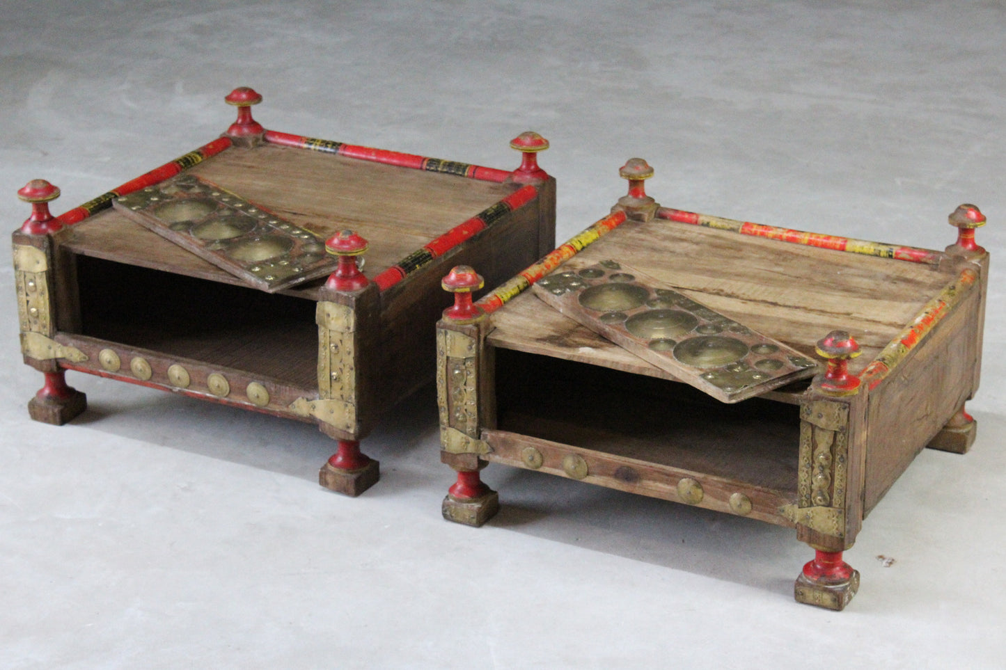 Pair Indian Low Square Tables - Kernow Furniture