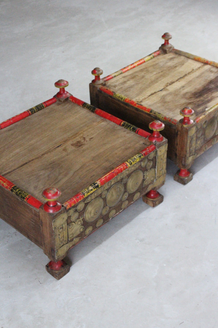 Pair Indian Low Square Tables - Kernow Furniture