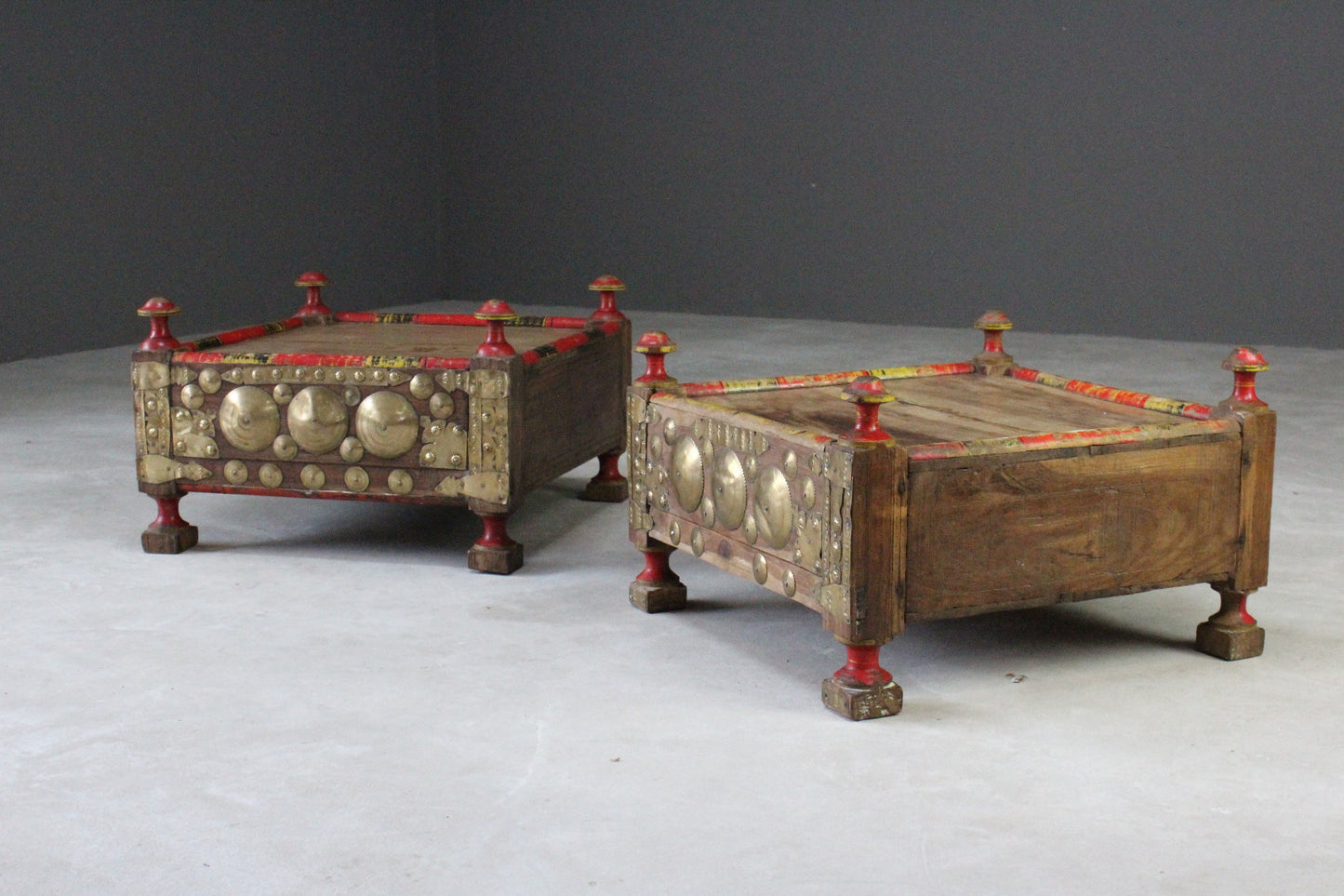 Pair Indian Low Square Tables - Kernow Furniture